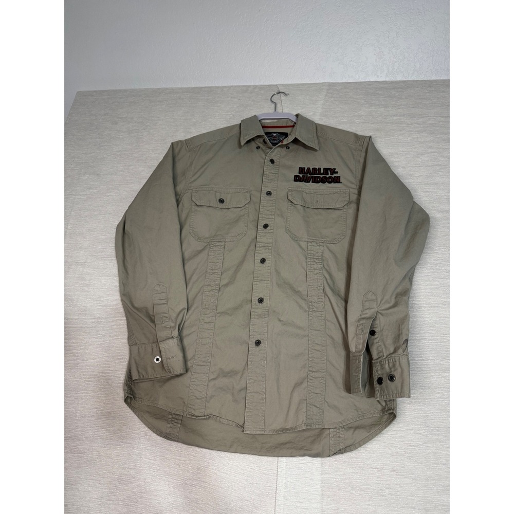 Harley Davidson Mens Tan Corduroy Long Sleeve Button Down Shirt Embroidered Logo